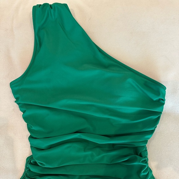 J Crew Women’s One Shoulder One-Piece Swimsuit - Green. Perfect for St. Patty’s - Picture 2 of 5